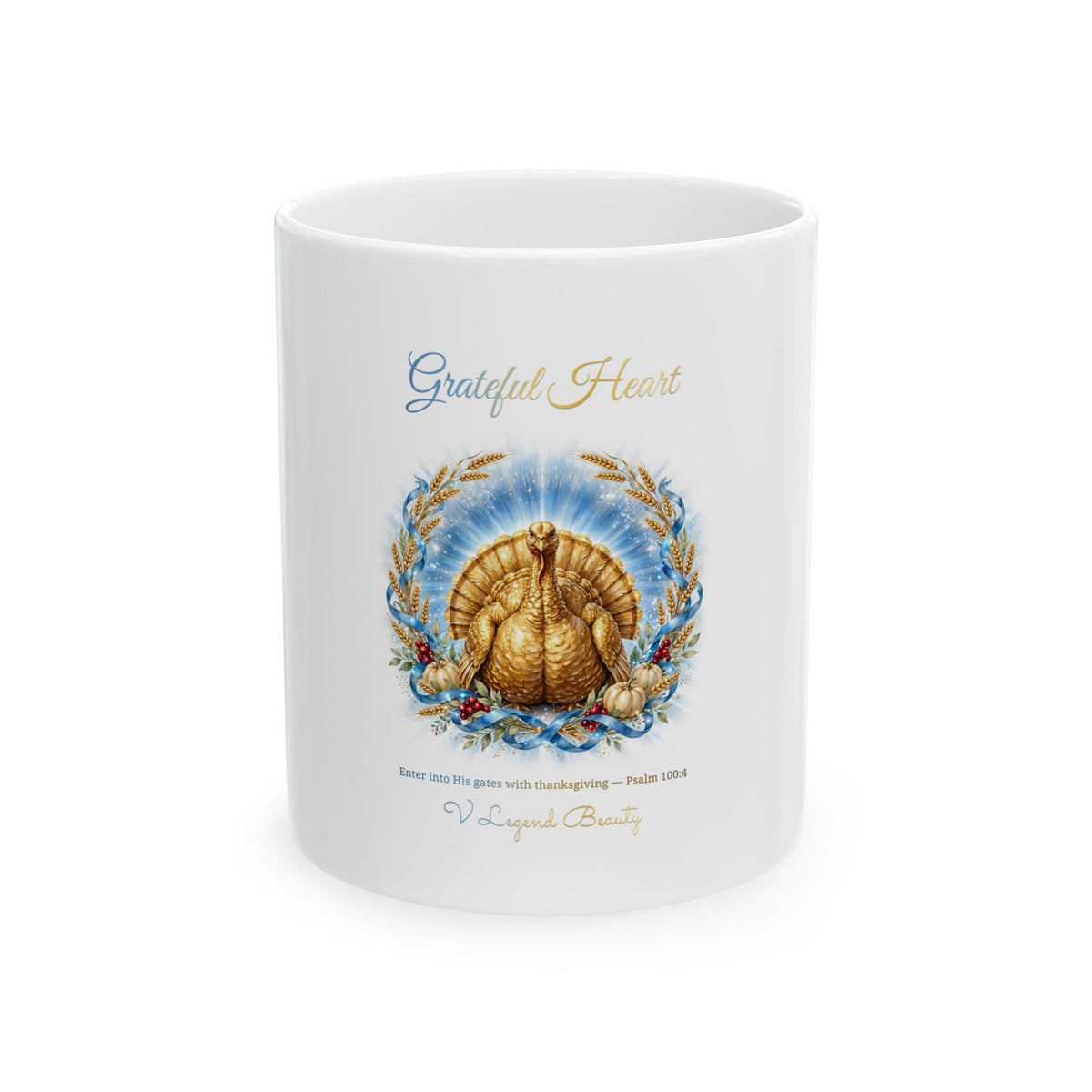 Thanksgiving Coffee Mug | Grateful Heart Golden Turkey Christian Gift Mug | V Legend Beauty