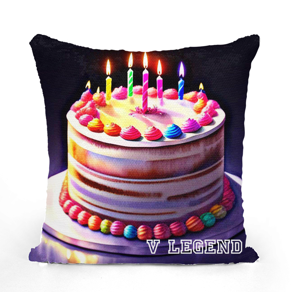 V Legend Happy Birthday Sequin Cushion Cover 🎉