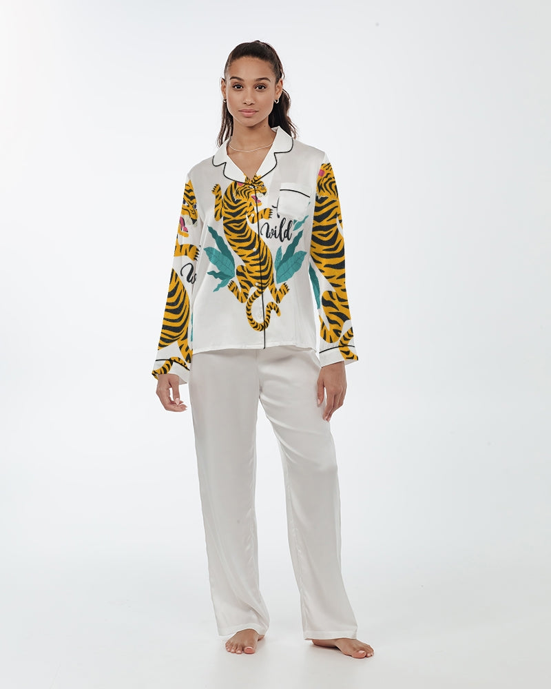 V Legend Tiger Images Women's Satin Long Sleeve Pajama Top
