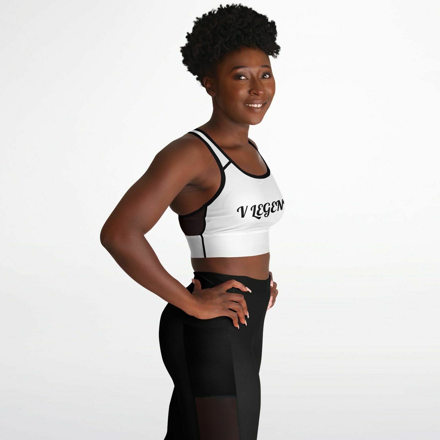 V Legend Women Mesh Padded Sports Bra - Black And White Style