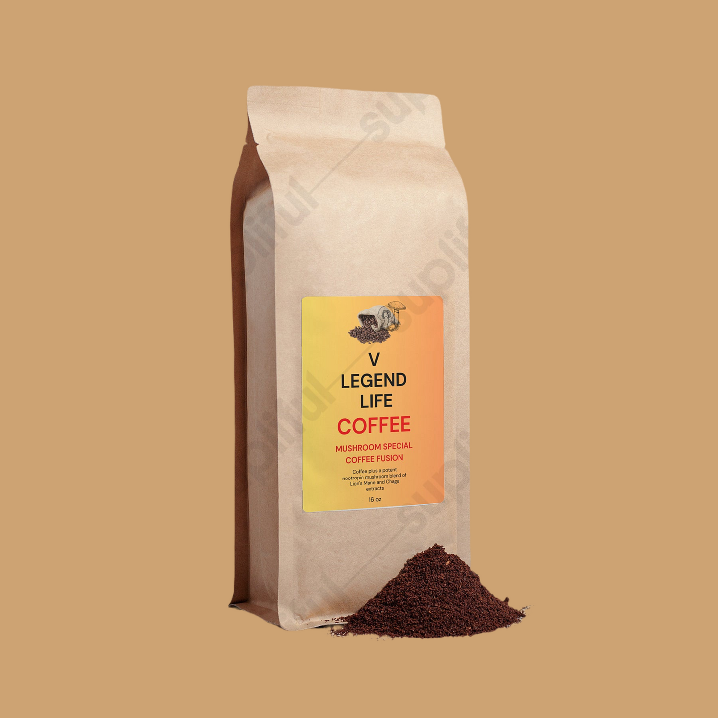V Legend Life Special Flavors Mushroom Coffee Fusion - Lion’s Mane & Chaga 16oz / Ground Coffee