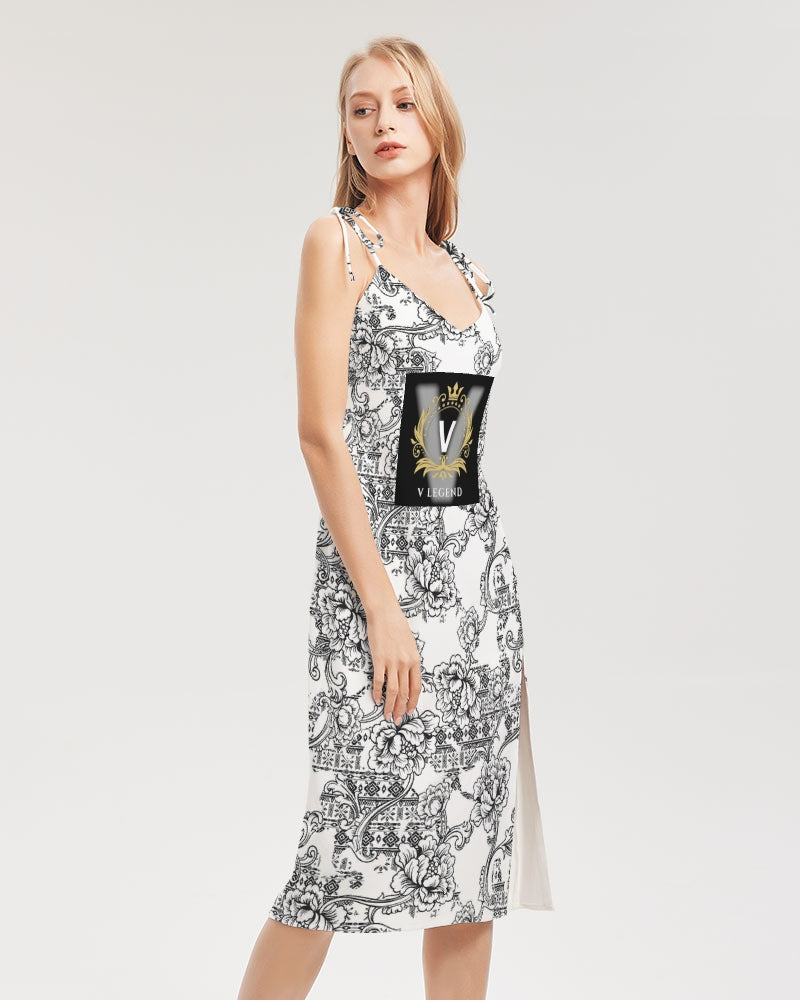 V Legend Make it Happen Women's All-Over Print Tie Strap Split Dress