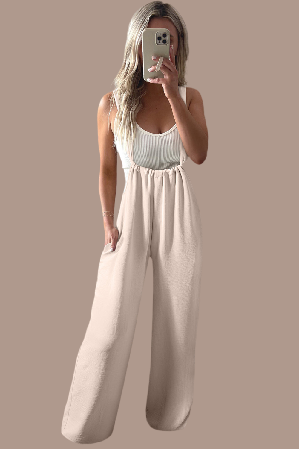 V Legend Cozy : Wide Strap Ruched Knot Back Wide Leg Overall