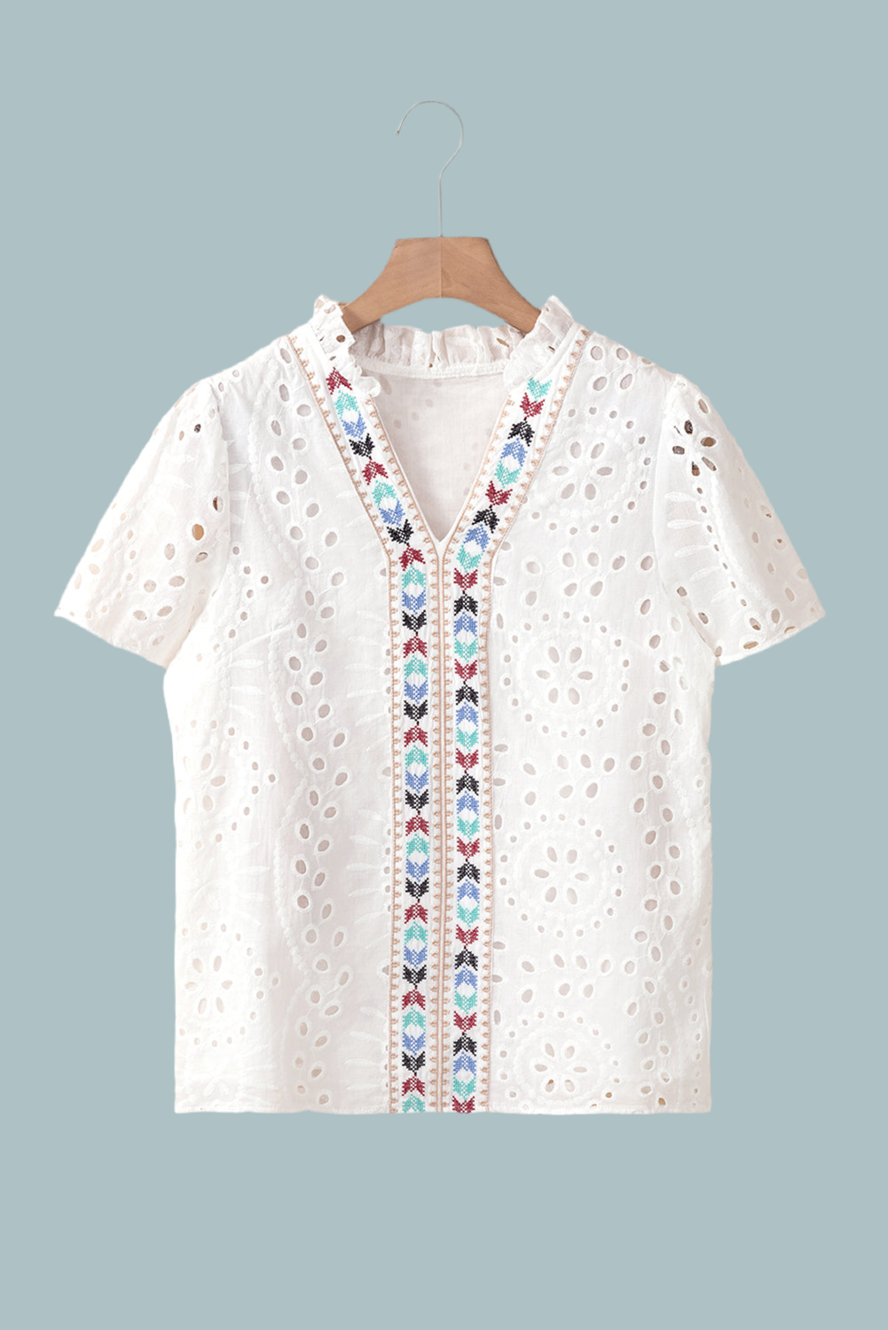 V Legend Cozy Geometric Embroidery Blouse