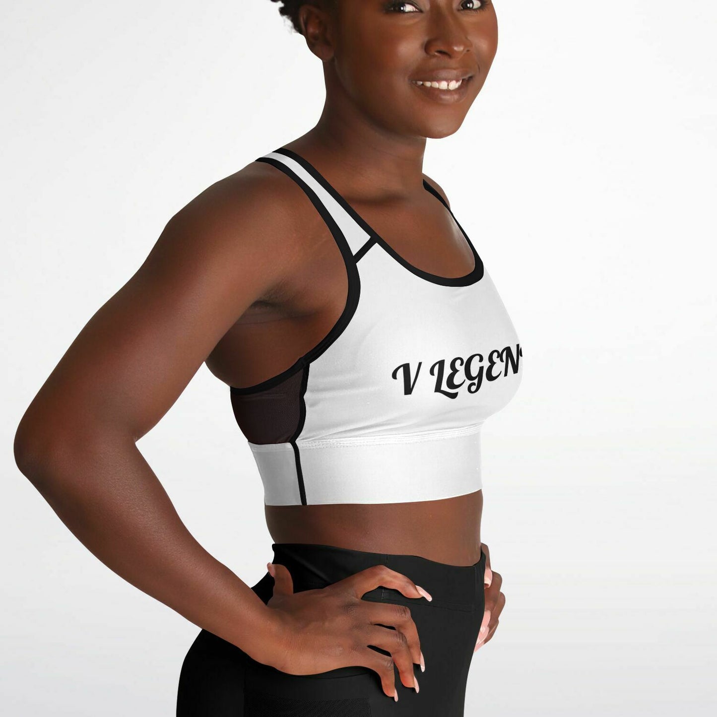 V Legend Women Mesh Padded Sports Bra - Black And White Style