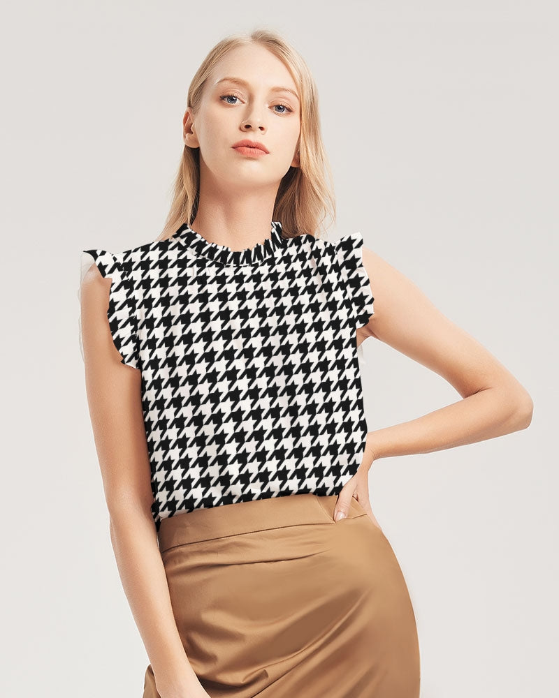 V Legend NYC Stylist Women's All-Over Print Ruffle Sleeve Top