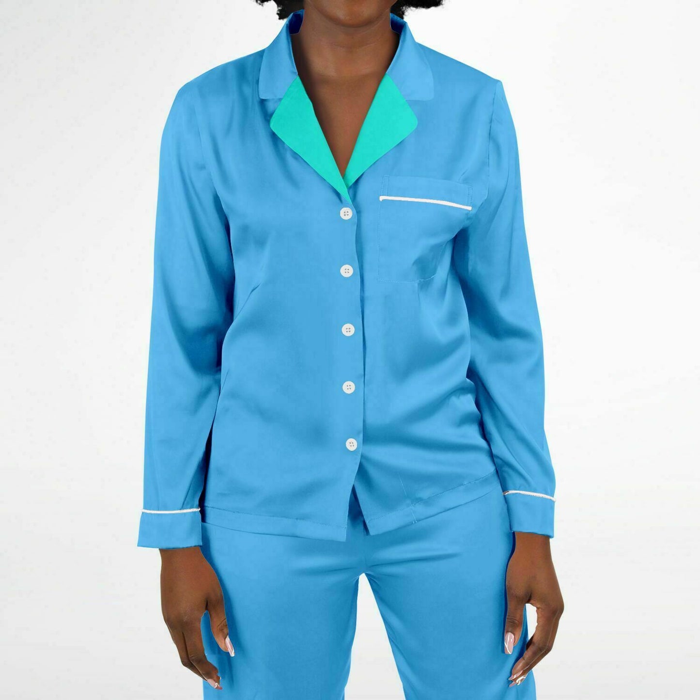 V Legend Women's Satin Pajamas - Baby Blue (Mother Love 6 Colors)