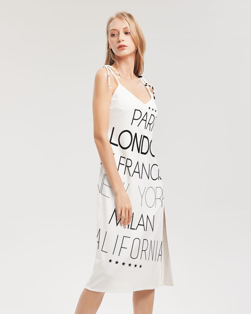 V Legend In Fashion City Women's All-Over Print Tie Strap Split Dress