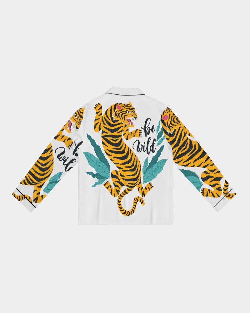 V Legend Tiger Images Women's Satin Long Sleeve Pajama Top
