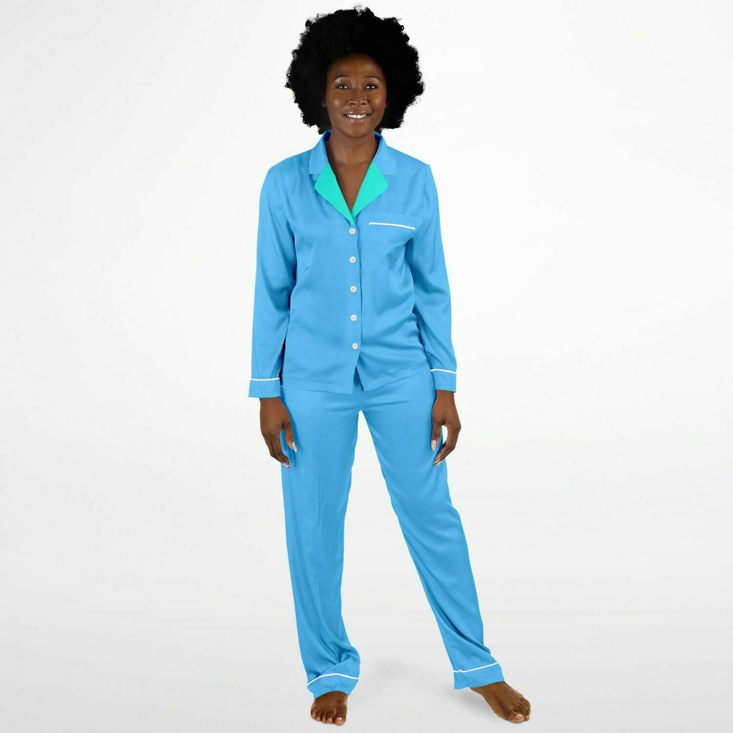 V Legend Women's Satin Pajamas - Baby Blue (Mother Love 6 Colors)