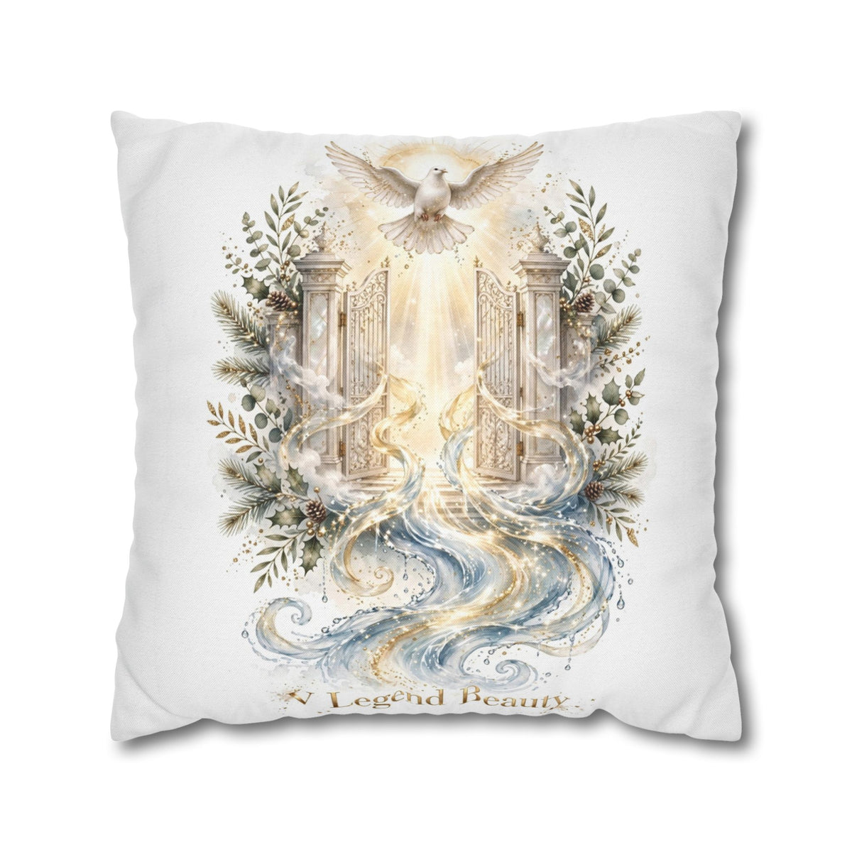 V Legend Beauty White Christian Faith Throw Pillow – Heavenly Gates Water Home Decor – Large 28"