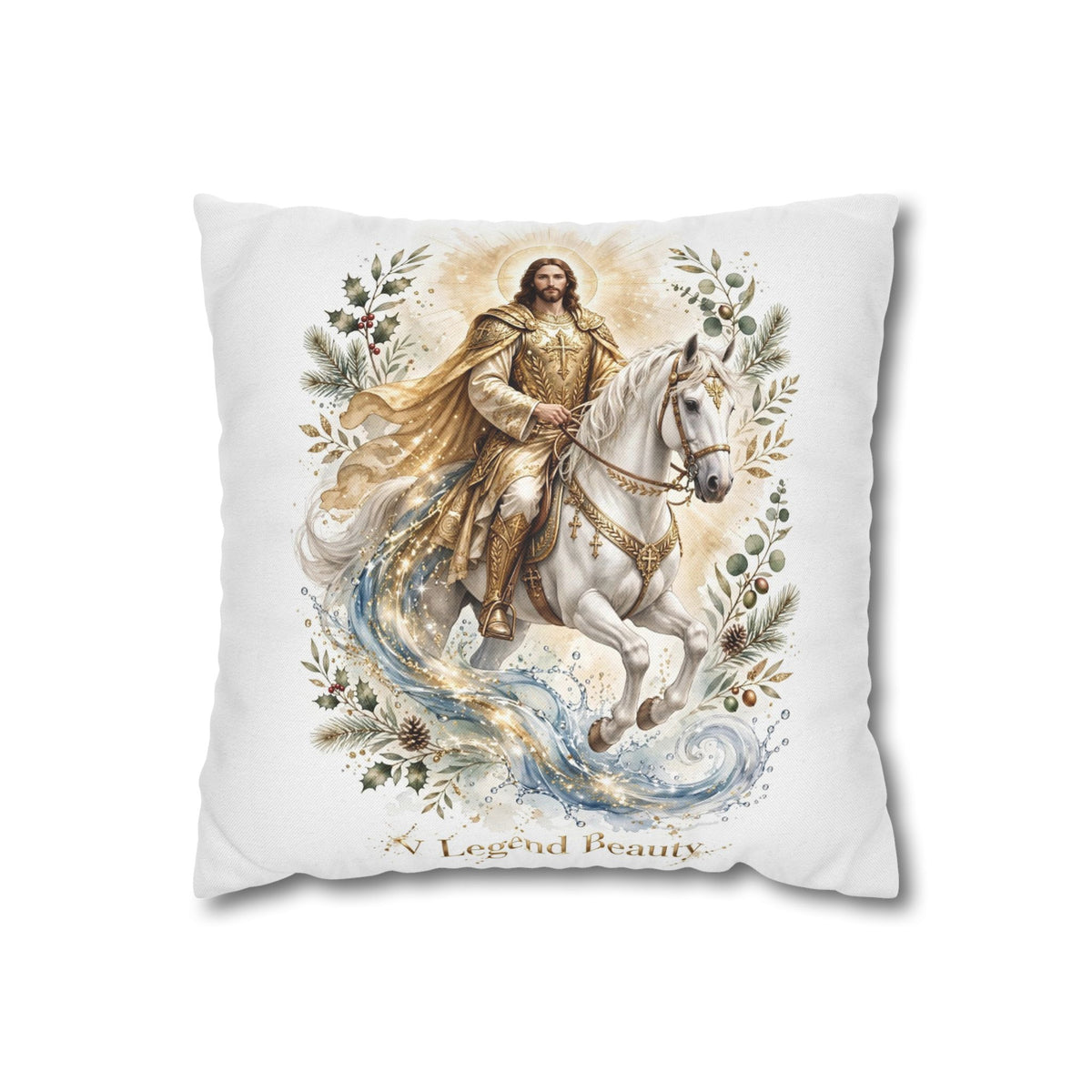 V Legend Beauty White Christian Faith Throw Pillow – Jesus Horse Water Home Decor – Small 14"