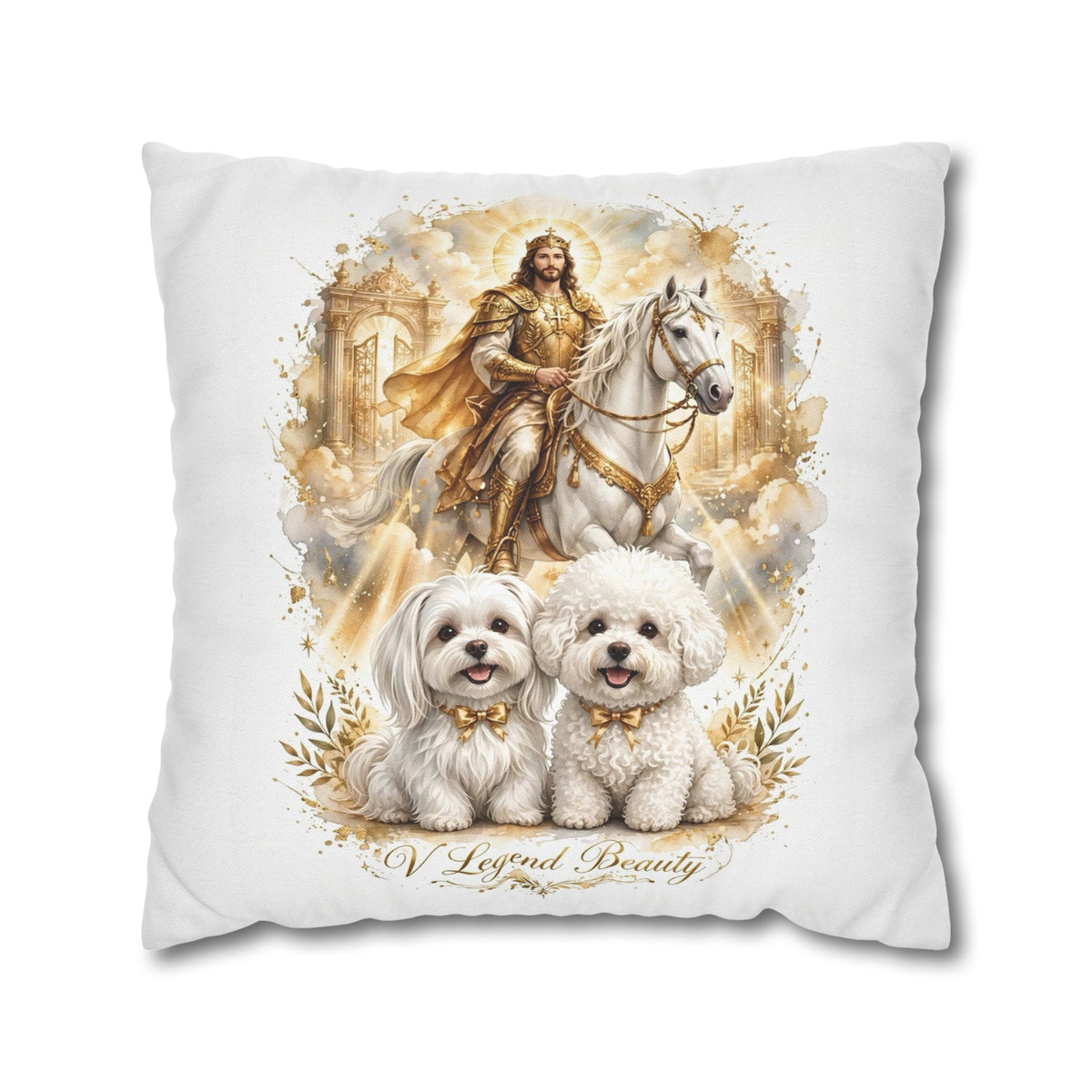 V Legend Beauty White Christian Faith Throw Pillow – Jesus and Pups Home Decor – Large 28"
