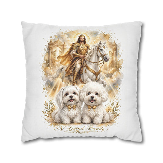 V Legend Beauty White Christian Faith Throw Pillow – Jesus and Pups Home Decor – Large 28"