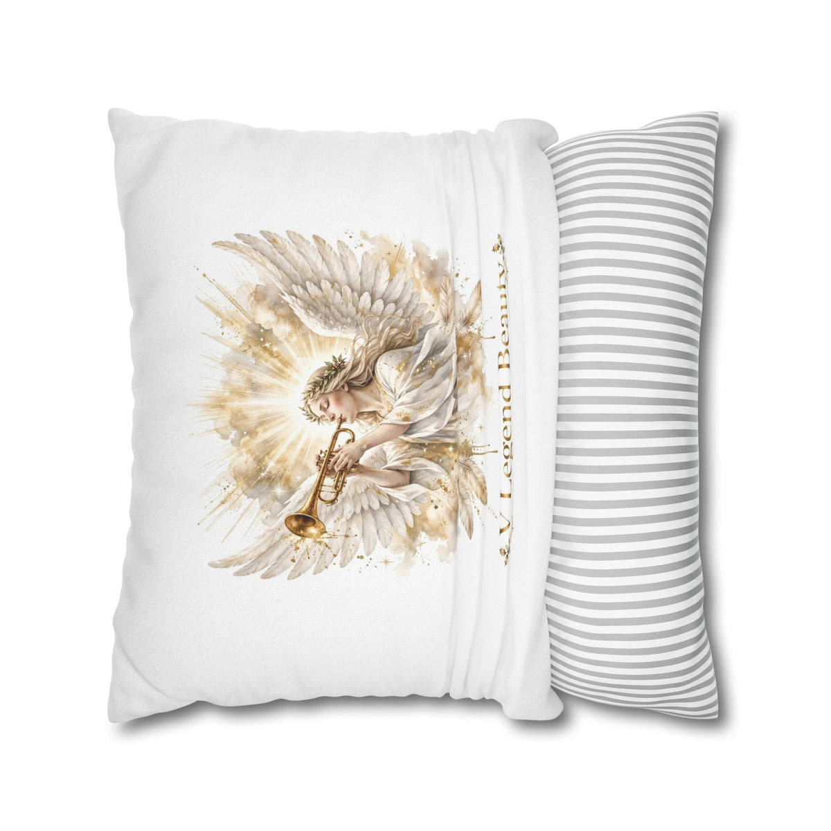 V Legend Beauty White Christian Faith Throw Pillow – Angel Trumpet Home Decor – Large 28"