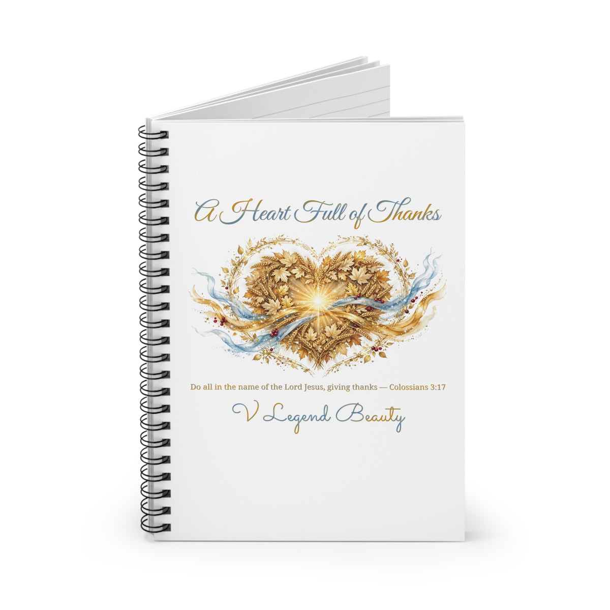 Thanksgiving Spiral Notebook | A Heart Full of Thanks Christian Journal | V Legend Beauty