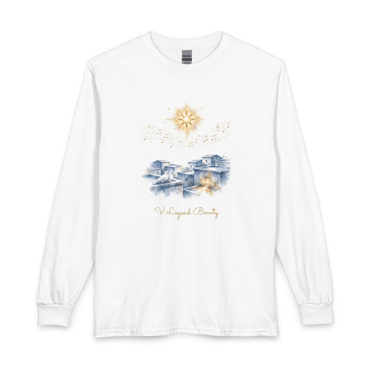 Christian Christmas Long Sleeve Shirt | O Little Town of Bethlehem White Graphic Tee | V Legend Beauty