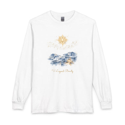 Christian Christmas Long Sleeve Shirt | O Little Town of Bethlehem White Graphic Tee | V Legend Beauty