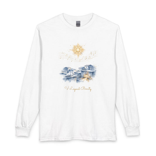 Christian Christmas Long Sleeve Shirt | O Little Town of Bethlehem White Graphic Tee | V Legend Beauty