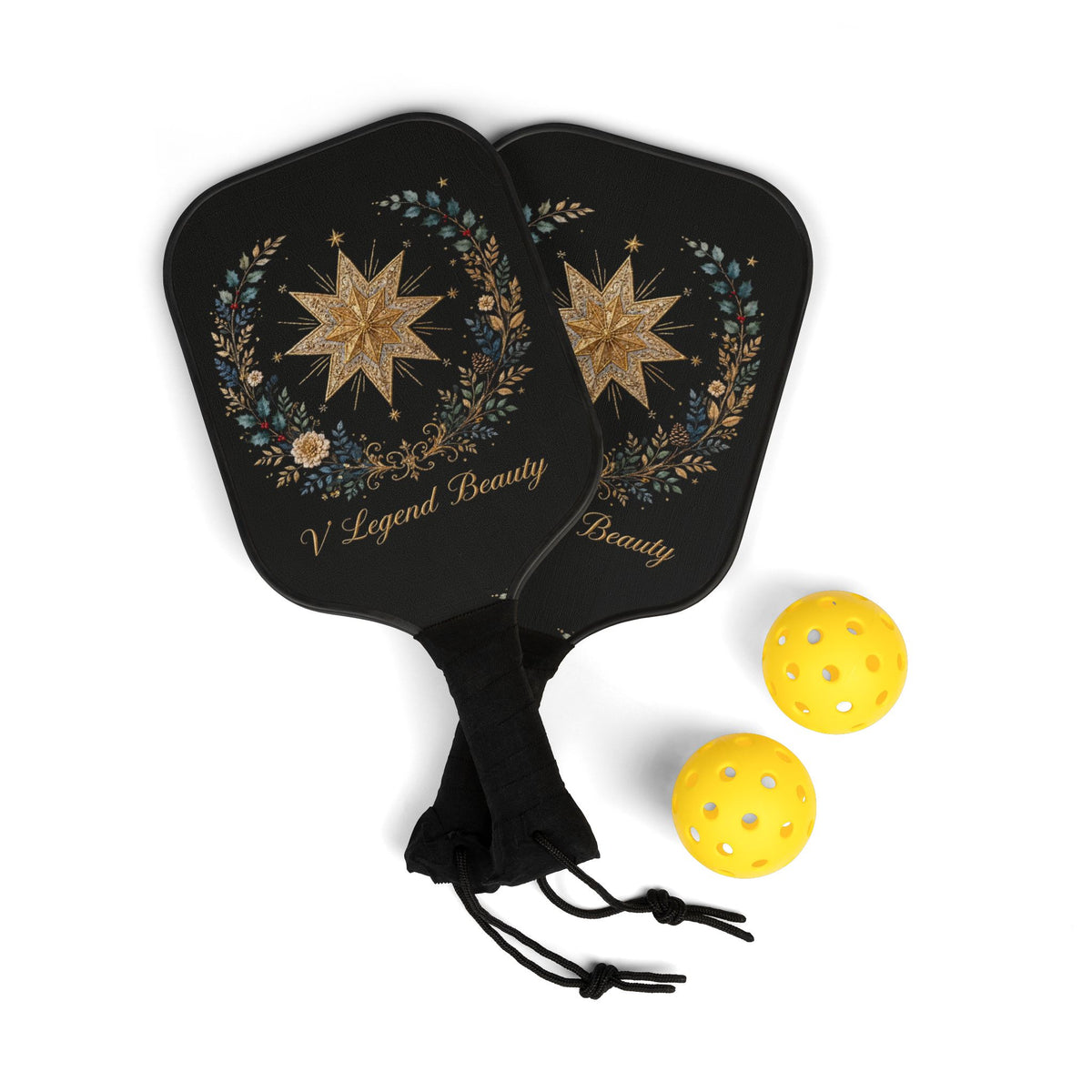 V Legend Beauty Embroidered Bethlehem Star Pickleball Paddle Set – Black