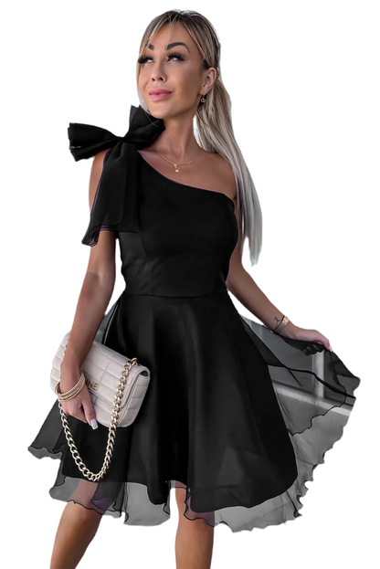 V Legend ：Luxury Elegant One-shoulder Overlay Skater Dress