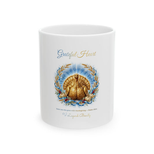Thanksgiving Coffee Mug | Grateful Heart Golden Turkey Christian Gift Mug | V Legend Beauty