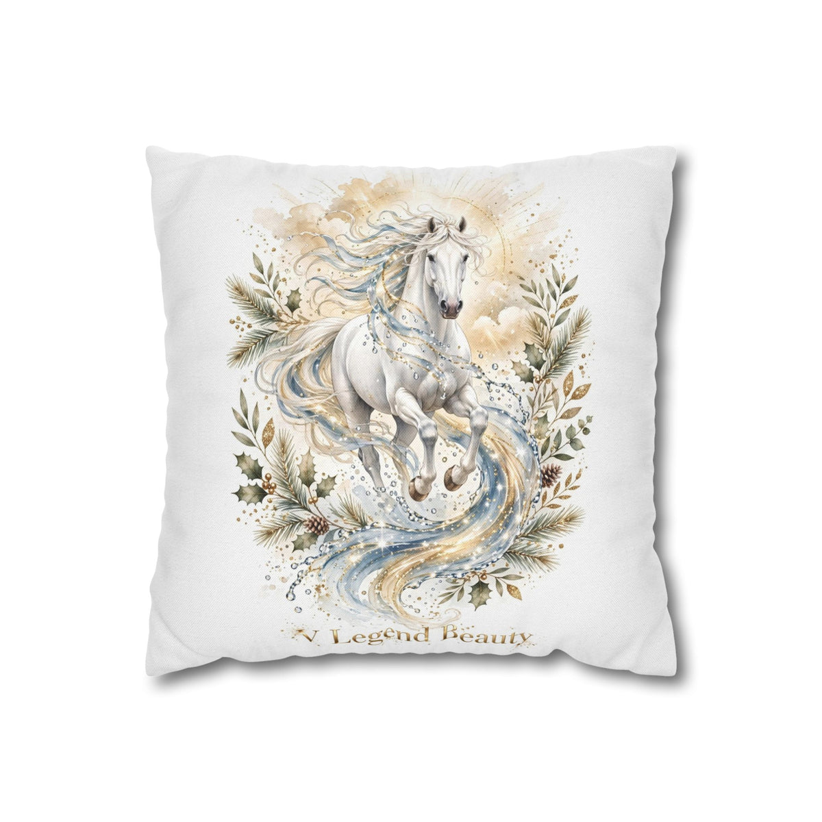 V Legend Beauty White Christian Faith Throw Pillow – White Horse Water Home Decor – Small 14"