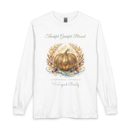 Thanksgiving Long Sleeve Shirt for Women | Thankful, Grateful, Blessed Christian Gift | V Legend Beauty
