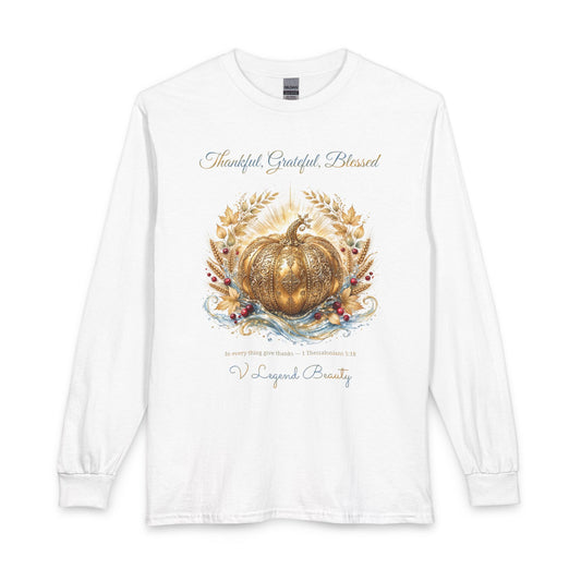 Thanksgiving Long Sleeve Shirt for Women | Thankful, Grateful, Blessed Christian Gift | V Legend Beauty