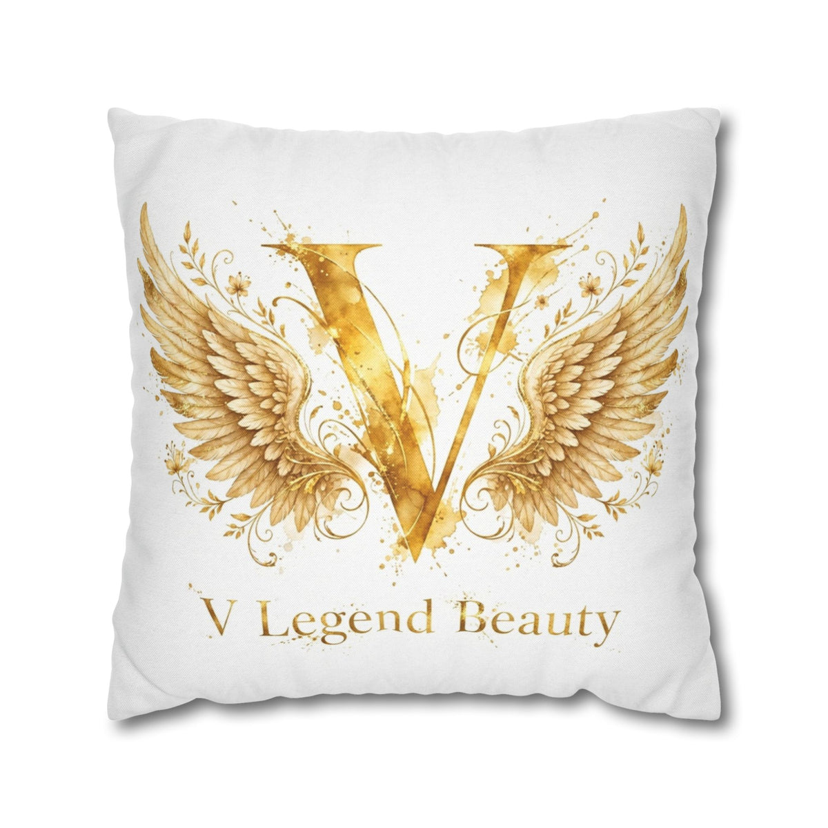 V Legend Beauty White Christian Faith Throw Pillow – Golden V Logo Home Decor – Large 28"