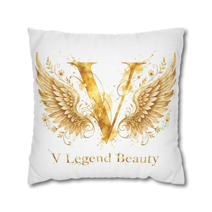 V Legend Beauty White Christian Faith Throw Pillow – Golden V Logo Home Decor – Large 28"