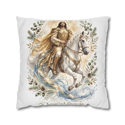 V Legend Beauty Jesus Golden Armor White Horse Flowing Water Throw Pillow – Large