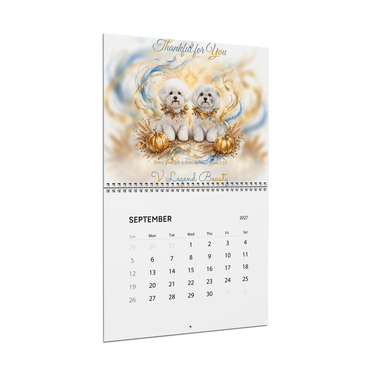 2027 Wall Calendar | Thanksgiving Christian Art Calendar | V Legend Beauty