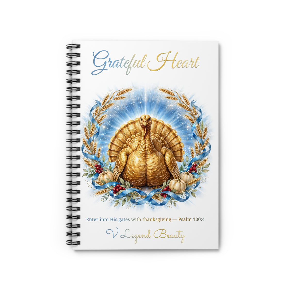 Thanksgiving Spiral Notebook | Grateful Heart Golden Turkey Christian Journal | V Legend Beauty