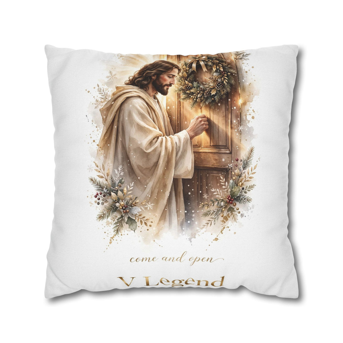V Legend Beauty Jesus Knocking Door Christmas Throw Pillow – Large