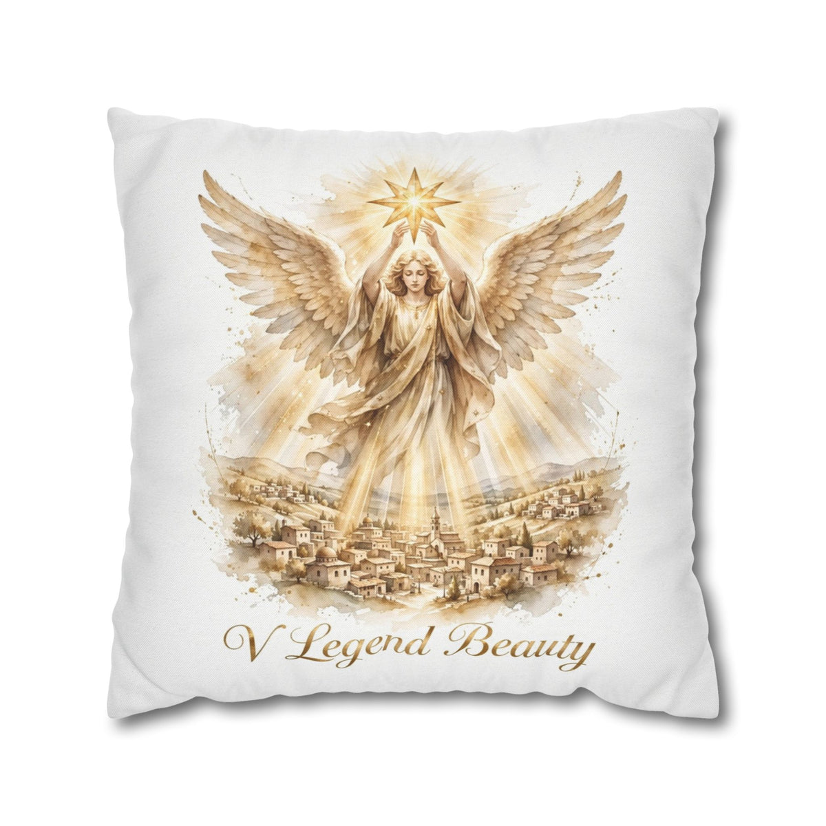 V Legend Beauty White Christian Faith Throw Pillow – Angel Star Home Decor – Large 28"