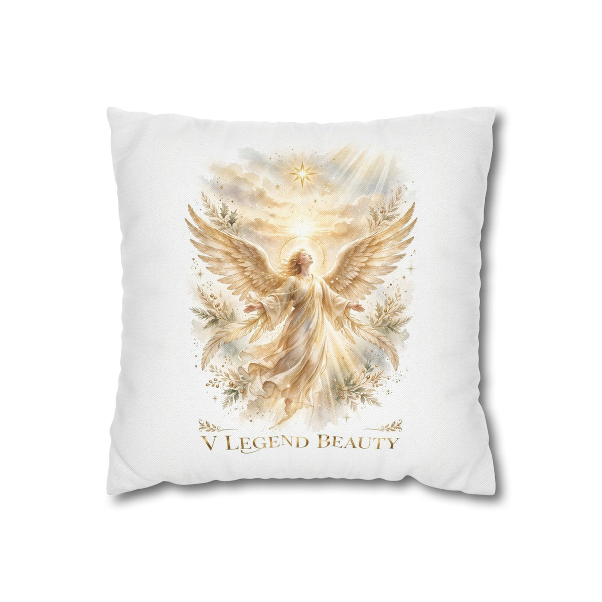 V Legend Beauty White Christian Faith Throw Pillow – Golden Angel Home Decor – Small 14"