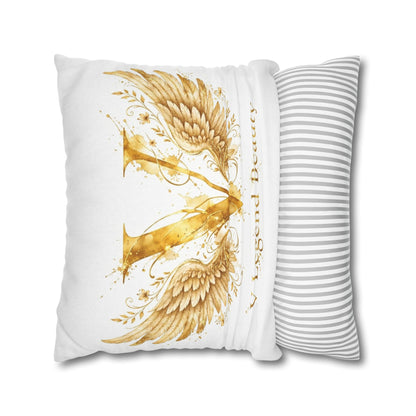 V Legend Beauty White Christian Faith Throw Pillow – Golden V Logo Home Decor – Large 28"