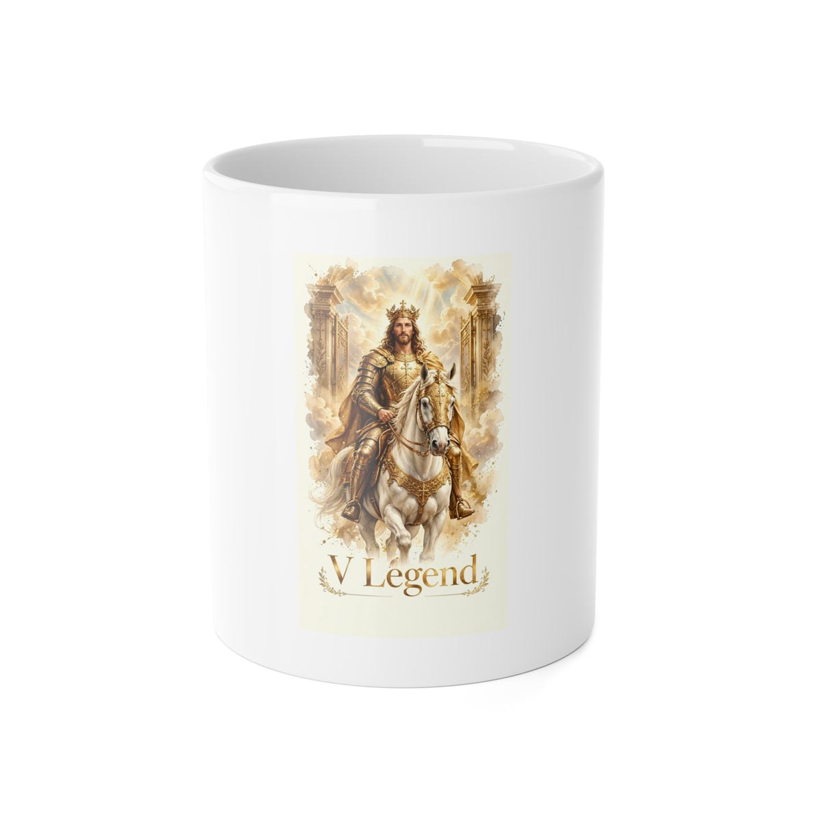 V Legend Beauty | Golden Armor Jesus White Horse Coffee Mug