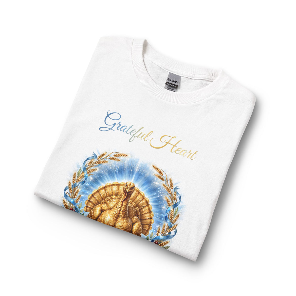 Thanksgiving Long Sleeve Shirt for Men | Grateful Heart Golden Turkey White Graphic Tee | V Legend Beauty