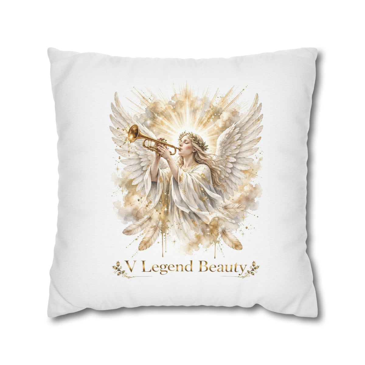 V Legend Beauty White Christian Faith Throw Pillow – Angel Trumpet Home Decor – Large 28"