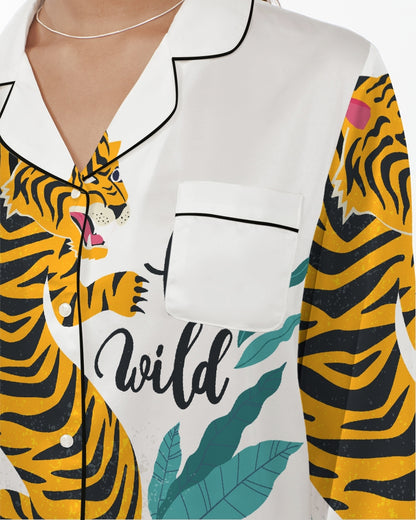 V Legend Tiger Images Women's Satin Long Sleeve Pajama Top