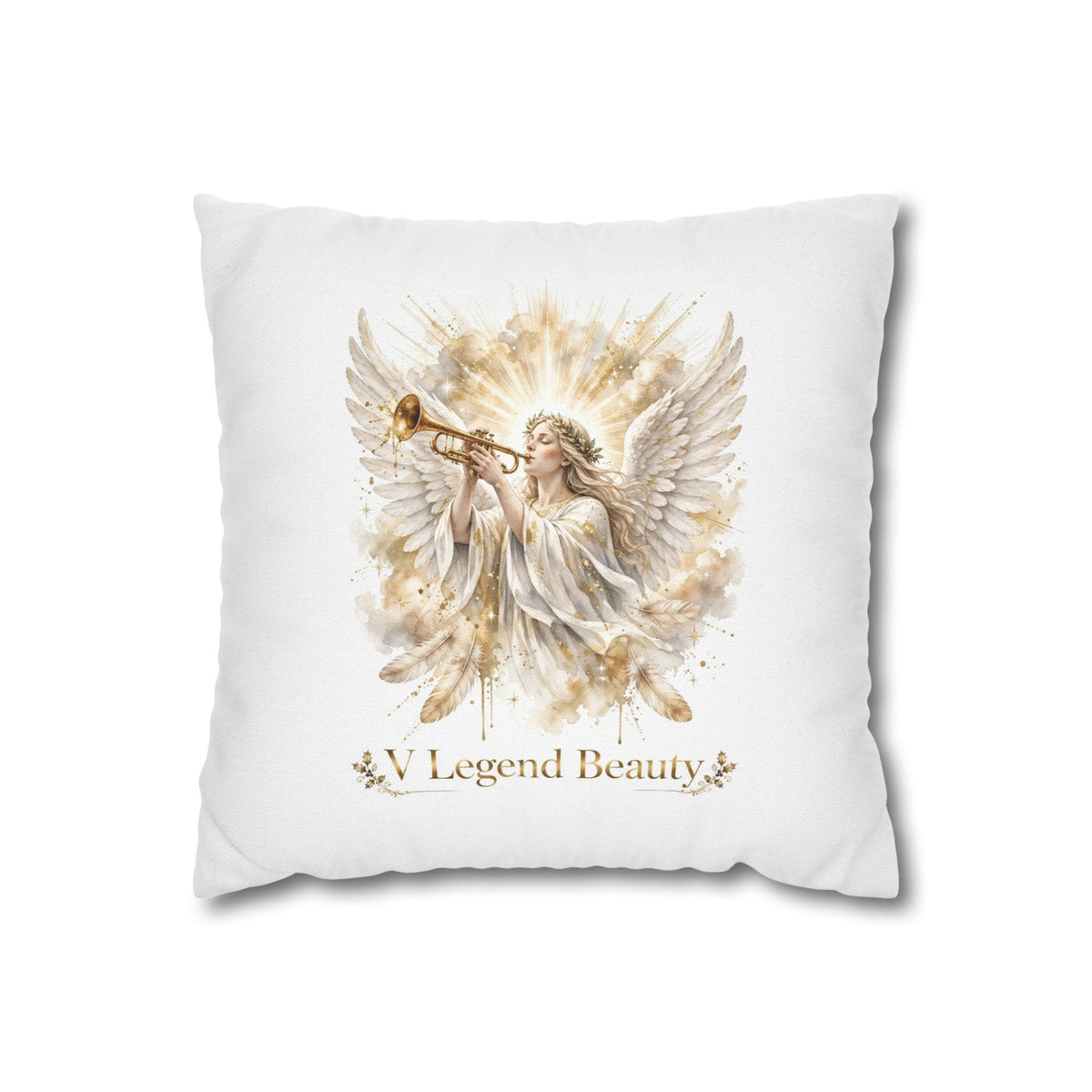 V Legend Beauty White Christian Faith Throw Pillow – Angel Trumpet Home Decor – Small 14"