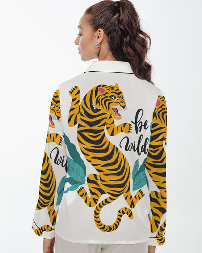 V Legend Tiger Images Women's Satin Long Sleeve Pajama Top