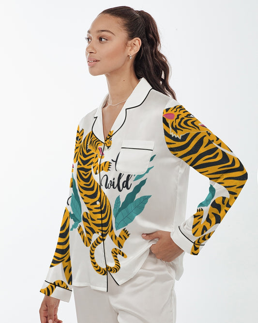 V Legend Tiger Images Women's Satin Long Sleeve Pajama Top