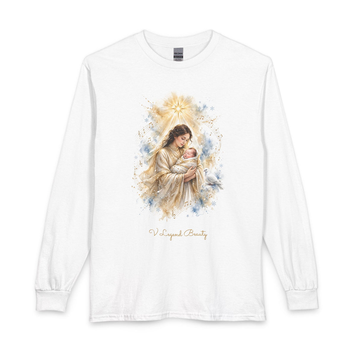 Christian Christmas Long Sleeve Shirt | Silent Night White Graphic Tee | V Legend Beauty