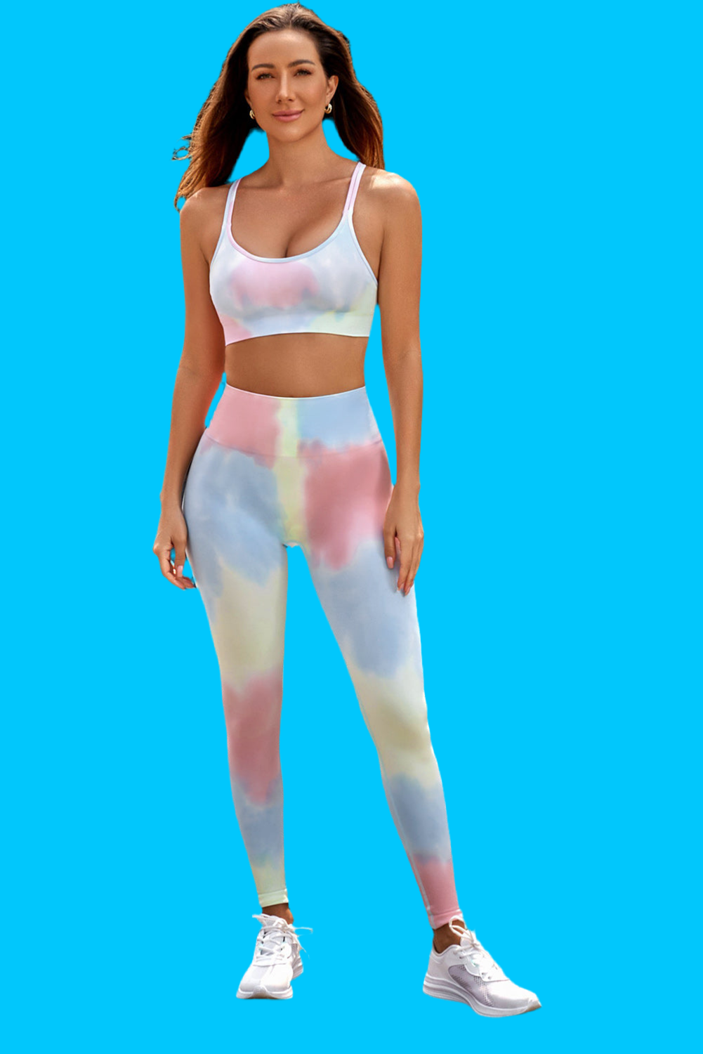 V Legend Sexy Tie Dye Yoga Bra with High Waist Leggings Set (Two Pieces)