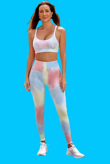 V Legend Sexy Tie Dye Yoga Bra with High Waist Leggings Set (Two Pieces)