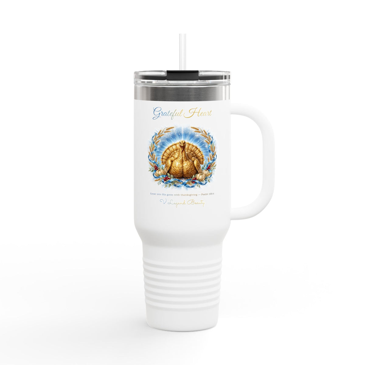 Thanksgiving 40oz Tumbler | Grateful Heart Golden Turkey Christian Travel Tumbler | V Legend Beauty