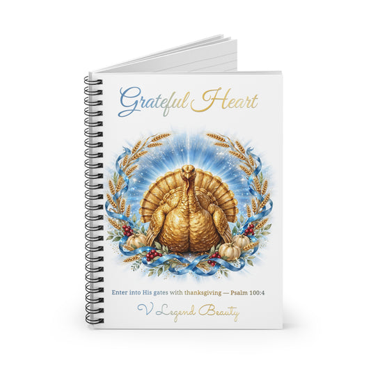 Thanksgiving Spiral Notebook | Grateful Heart Golden Turkey Christian Journal | V Legend Beauty